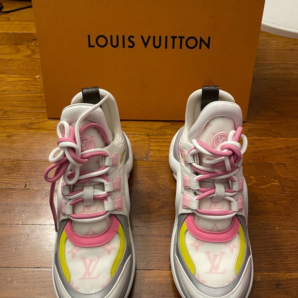 Pink white and yellow Louis Vuitton lv arch-light sneakers - Picture 7 of 8